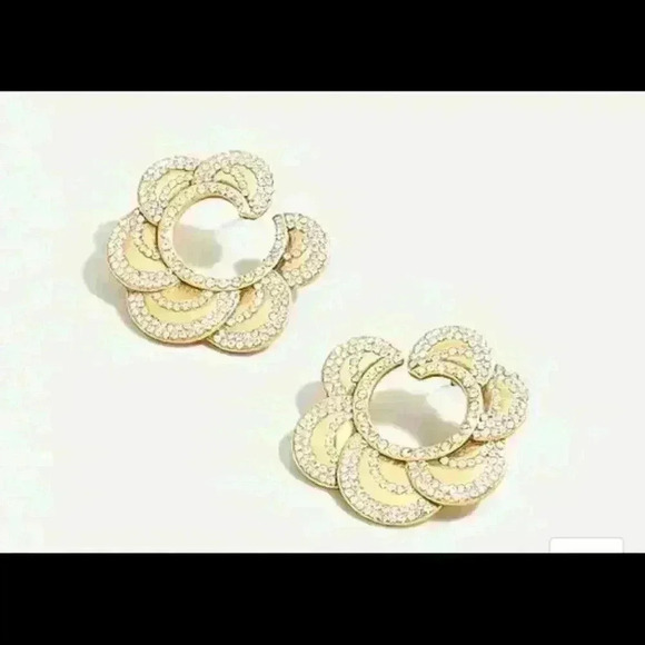 J Crew Layered Pave Petal Earrings - Picture 2 of 4